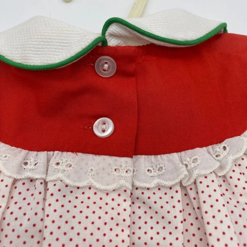 Vintage Girls Christmas swing top size 12M NOS Santa Claus patch Polka dot Her M